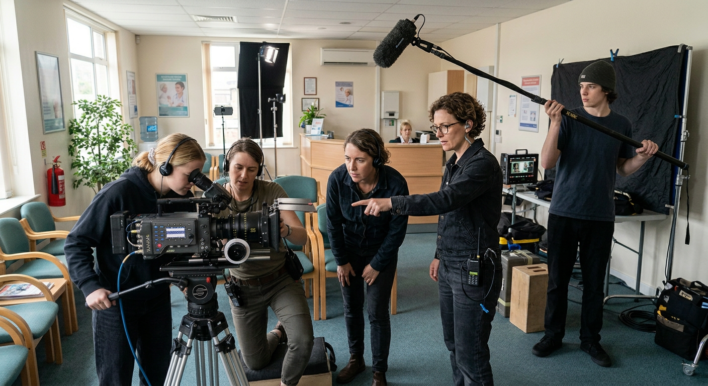 A student directing the crew on set